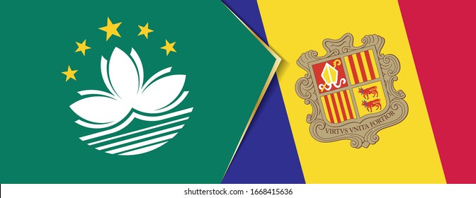 Macau and Andorra flags, two vector flags symbol of relationship or confrontation.