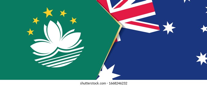 Macau and Australia flags, two vector flags symbol of relationship or confrontation.
