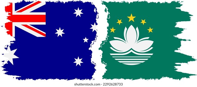 Macau and Australia grunge flags connection, vector