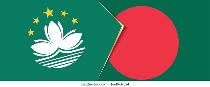 Macau and Bangladesh flags, two vector flags symbol of relationship or confrontation.