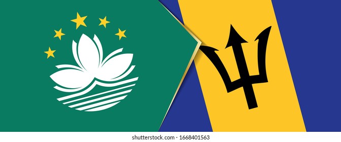 Macau and Barbados flags, two vector flags symbol of relationship or confrontation.