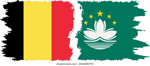 Macau und Belgien Grunge Flaggen Verbindung, Vektor