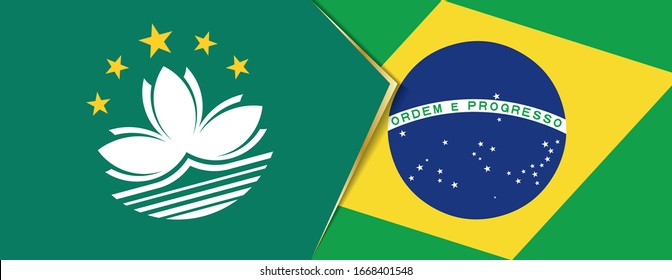 Macau and Brazil flags, two vector flags symbol of relationship or confrontation.