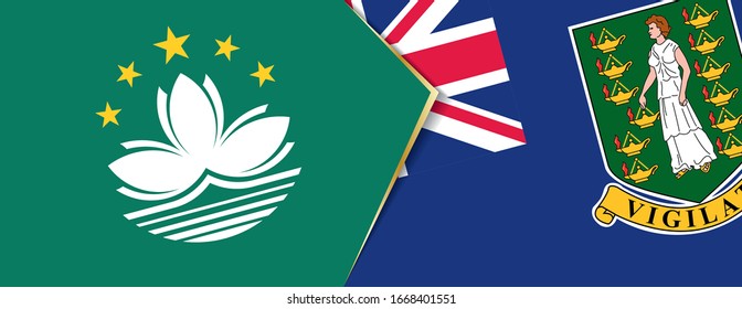 Macau and British Virgin Islands flags, two vector flags symbol of relationship or confrontation.