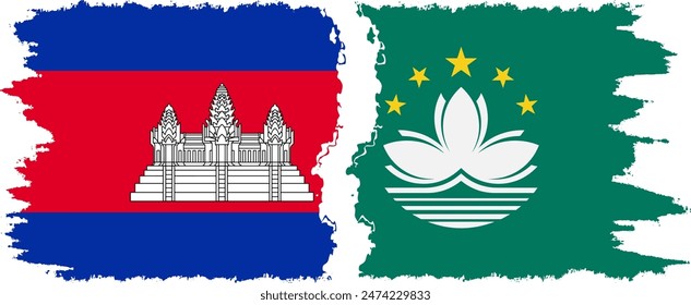 Macao y Camboya grunge banderas conexión, Vector
