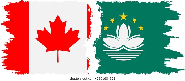 Macau and Canada grunge flags connection, vector