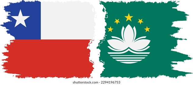 Macau and Chile grunge flags connection, vector