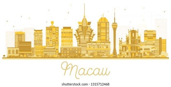 Silhouette en el Skyline de la ciudad de Macao con edificios dorados aislados en blanco. Ilustración vectorial. Concepto de viajes de negocios y turismo con arquitectura moderna. El paisaje urbano de Macao con monumentos.