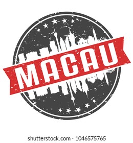 Macau China Round Travel Stamp Icon Skyline City Design. Seal Badge Illustration Vector.