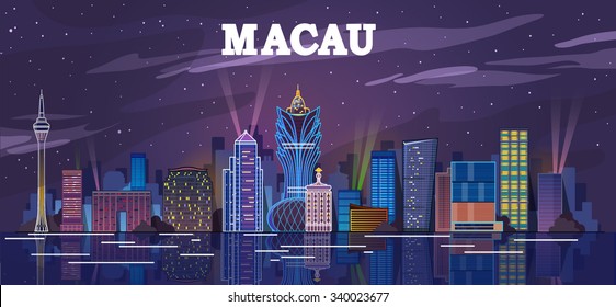 Macau, China skyline at the high rise casino resorts. vector illustration 