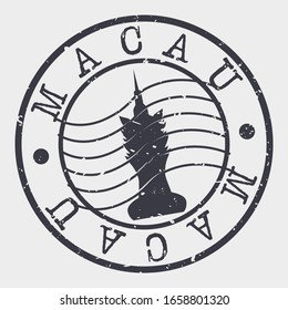 Postal chino de Macao. Sello de silueta. Diseño de redondeo de Passport. Icono del vector. Diseño Retro Travel. Símbolo nacional.