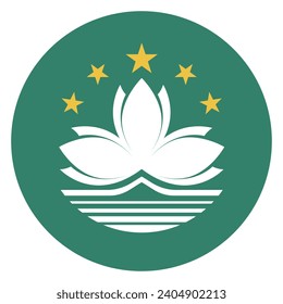 Macau circle flag. Button flag icon. Standard color. Circle icon flag. Computer illustration. Digital illustration. Vector illustration.