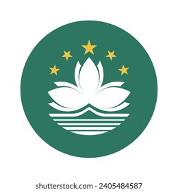 Bandera del círculo de Macao. Icono de indicador de botón. Color estándar. Indicador de icono de círculo. Ilustración del equipo. Ilustración digital. Ilustración vectorial.