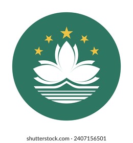 Macau circle flag. Button flag icon. Standard color. Circle icon flag. Computer illustration. Digital illustration. Vector illustration.