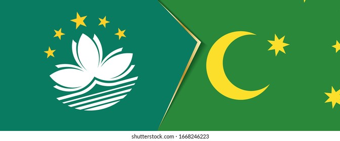 Macau and Cocos Islands flags, two vector flags symbol of relationship or confrontation.