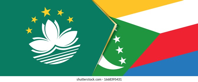 Macau and Comoros flags, two vector flags symbol of relationship or confrontation.