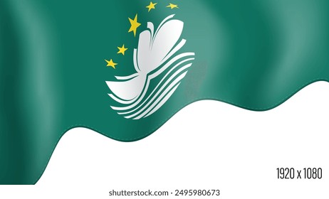 Macau country flag realistic independence day background. Macau commonwealth banner in motion waving, fluttering in wind. Festive patriotic HD format template for independence day