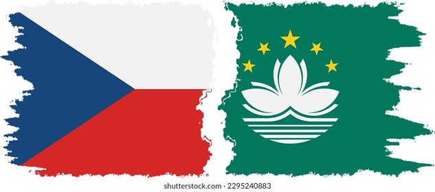 Macau and Czech Republic grunge flags connection, vector