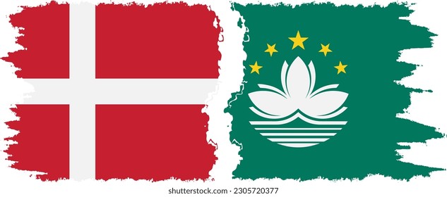 Macau and Denmark grunge flags connection, vector