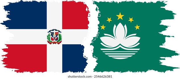 Macau and Dominican Republic grunge flags connection, vector