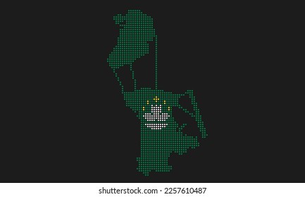 Macau gepunktete Kartenflagge mit Grunge-Textur im Mosaik-Dot-Stil. Abstrakte Pixelvektorgrafik einer Landkarte mit Halbfone-Effekt für Infografik. 