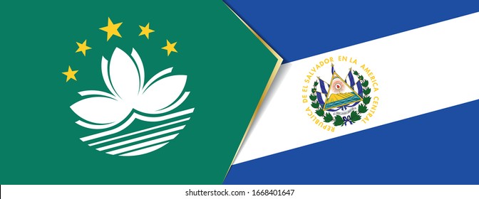 Macau and El Salvador flags, two vector flags symbol of relationship or confrontation.
