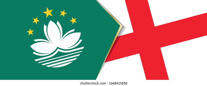 Macau and England flags, two vector flags symbol of relationship or confrontation.