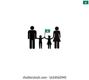 Macau family with Macao national flag, we love Macau concept, sign symbol background, vector illustration.