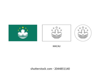 Macau flag 3 versions, Vector illustration, Thin black line of rectangle and the circle on white background.