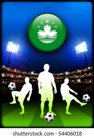 Botón de bandera de Macao con partido de fútbol en el estadio Ilustración original