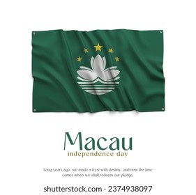 Bandera de Macao, celebrando el Día de la Independencia. Resumen ondeando la bandera en el fondo blanco Bandera del país.