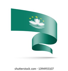Macau flag in the form of wave ribbon vector illustration on white background.