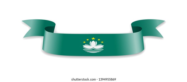 Macau flag in the form of wave ribbon vector illustration.