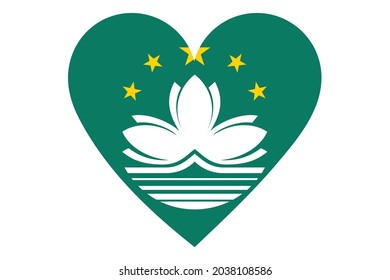 Macau flag in heart shape isolated on white background.