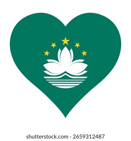 Bandeira de Macau ícone em forma de coração ilustração vetor digital. Bandeira nacional de Macau. Ícone do sinalizador de amor.