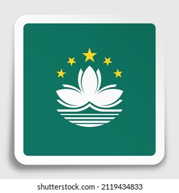 Macau flag icon on paper square sticker with shadow. Button for mobile application or web. Vector