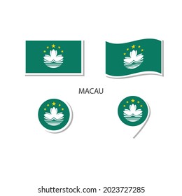 Macau flag logo icon set, rectangle flat icons, circular shape, marker with flags.