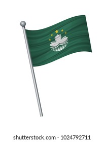 Macau flag on the flagpole. Official colors and proportion correctly. waving of Macau flag on flagpole, vector illustration isolate on white background.