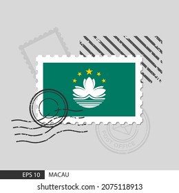 Sello postal de la bandera de Macao. Ilustración vectorial aislada en el fondo de la estampilla postiza gris y especificar es eps10 vector.