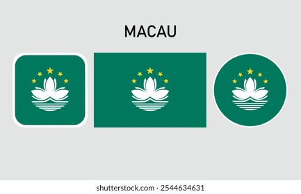 macau flag set of icons. A set of flags in square, rectangular and round shapes. Flag icon. Standard colors. Vector illustration.	