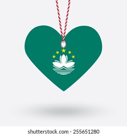 Macau flag in the shape of a heart with hang tags