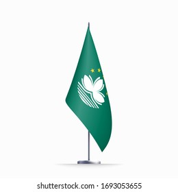 Macau flag state symbol isolated on background national banner. Greeting card National Day of the Macao Special Administrative Region People's Republic of China. banner realistic state flag of MSAR.