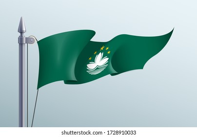 Símbolo del estado de la bandera de Macao aislado en una bandera nacional de fondo. Tarjeta de saludo Día Nacional de la Región Administrativa Especial de Macao República Popular de China. bandera de estado realista de la RAE de Macao.