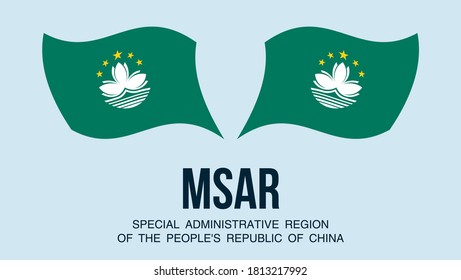 Símbolo del estado de la bandera de Macao aislado en una bandera nacional de fondo. Tarjeta de saludo Día Nacional de la Región Administrativa Especial de Macao República Popular de China. bandera de estado realista de la RAE de Macao.