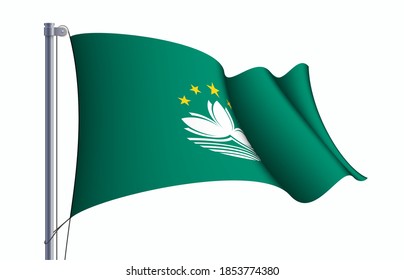 Símbolo del estado de la bandera de Macao aislado en una bandera nacional de fondo. Tarjeta de saludo Día Nacional de la Región Administrativa Especial de Macao República Popular de China. bandera de estado realista de la RAE de Macao.
