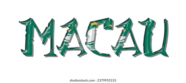 MACAU flag text font, 3D MACAU colorful background, MACAU flag vector illustration