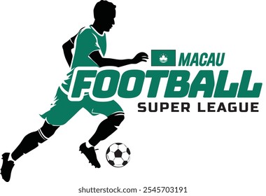 Macau football league, Soccer ball, Football logo, Footballer Kick the Ball isolated on white background, Vector Illustration