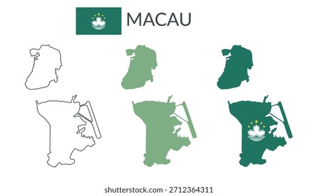 Macau-geografische Grenzen einzeln auf weißem Hintergrund. Flagge von Macau. Vektor flache Cliparts.