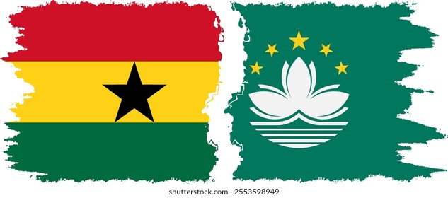 Macau and Ghana grunge flags connection, vector