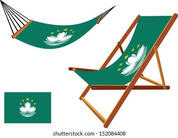macau hammock and deck chair set against white background, abstract vector art illustration